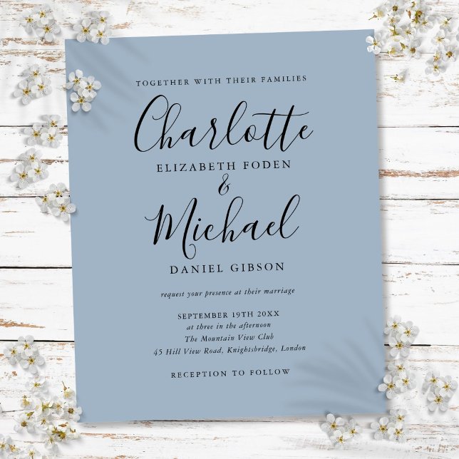 Budget Script Dusty Blue Wedding Einladung (Budget Script Dusty Blue Wedding Invitation)