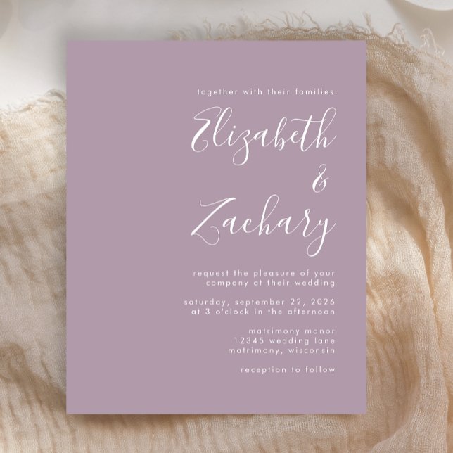 Budget Script Dusty Lavender Wedding Einladung (Von Creator hochgeladen)