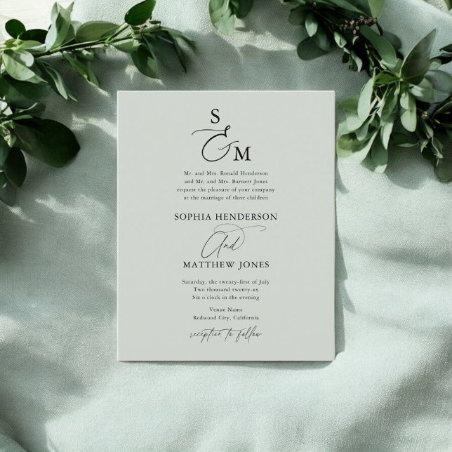 Budget Script Elegant Wedding Sage Green (Von Creator hochgeladen)