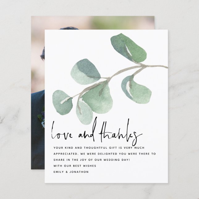 Budget Script Eucalptus Newlywed Foto Vielen Dank (Vorne/Hinten)