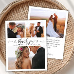 Budget Script Foto Collage Wedding Danke Karte<br><div class="desc">Budget Elegant Modern Script 3 Foto Collage Wedding Vielen Dank personalisiert günstig günstig günstig zu günstigen dünnen Karte. Stilvolle Hochzeit danke Ihnen Karte Vorlage mit drei (3) Foto auf der Vorderseite und ein (1) Foto auf der Rückseite. Mit dem "Danke"-Text in einer Wirblen Hand Wirble Kalligraphie oder Typografie Swash Schwanz...</div>