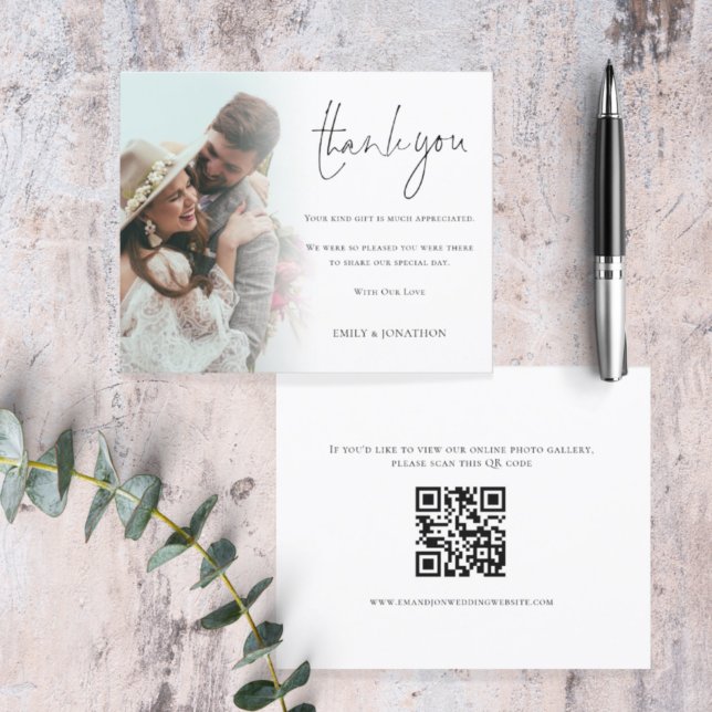 Budget Script Foto QR Code Hochzeit Vielen Dank (front and back view)