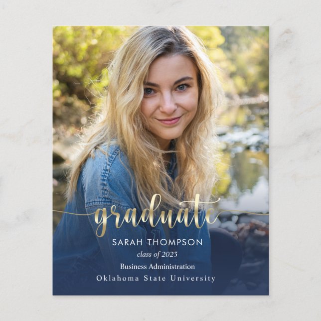 Budget Script Navy Blue Foto Collage Abschluss (Vorderseite)