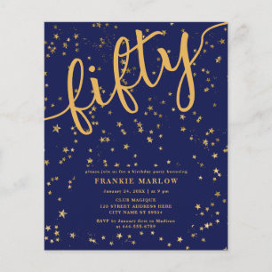 Budget Script Navy Gold 50. Geburtstag Einladung