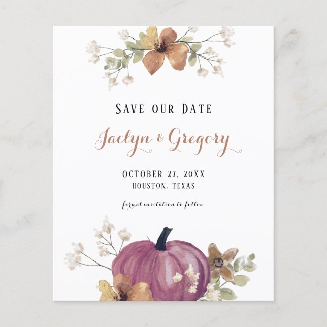 Budget Script Pumpkin Fall Save the Date (Vorderseite)
