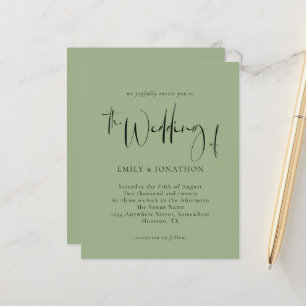 Budget Script Sage Green Wedding Einladung