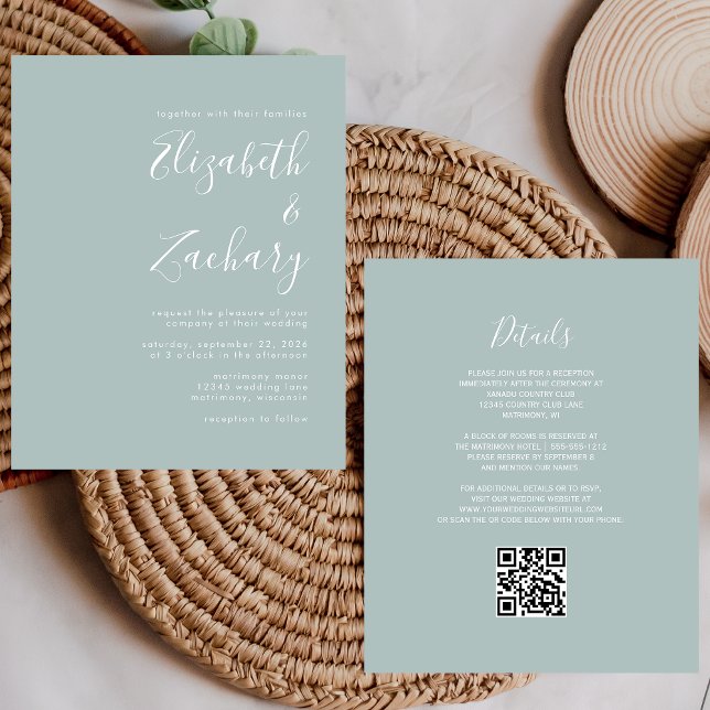 Budget Script Sea Glass QR Code Einladung Hochzeit (Von Creator hochgeladen)