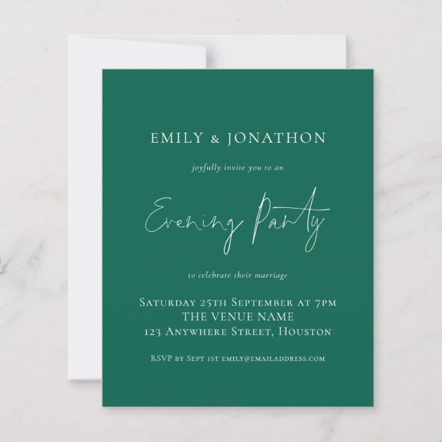 Budget Script Wedding Abend Party Emerald Green (Vorderseite)