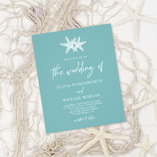 Budget Sea Glass Blue Starfish Moderne Hochzeit Flyer