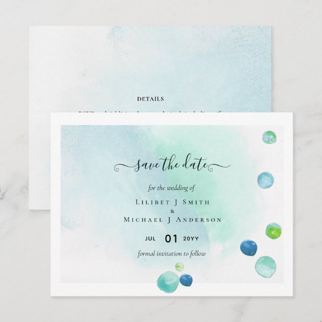 BUDGET Sea Glass Modern Rett Date Wedding Postkarte (Vorne/Hinten)