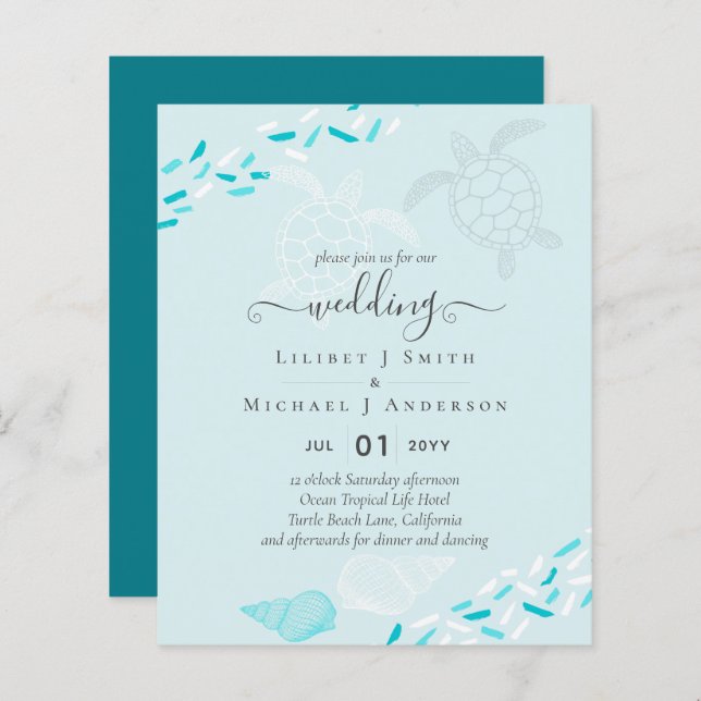 BUDGET Sea Turtles BEACH Wedding Coral Aquamarin (Vorne/Hinten)