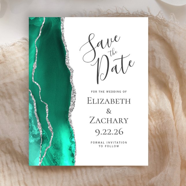 Budget Seafoam Green Agate Silver Save the Date (Von Creator hochgeladen)