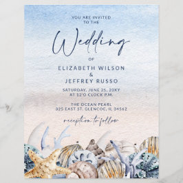 Budget Seashells Beach Wedding Einladung