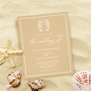 Budget Seepferd Beige Beach Hochzeit Einladung Flyer