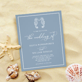 Budget Seepferd Dusty Blue Beach Hochzeit Einladun Flyer