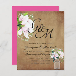 BUDGET Shabby Pink Magnolia Chic Wedite Einladung