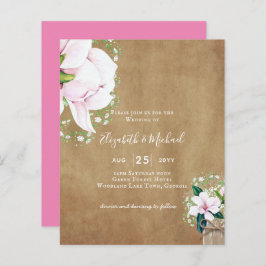 BUDGET Shabby Pink Magnolia Chic Wedite Einladung