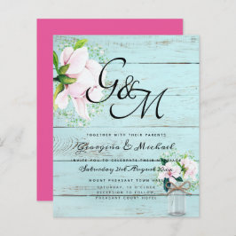 BUDGET Shabby Pink Magnolia Chic Wedite Einladung