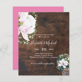 BUDGET Shabby Pink Magnolia Chic Wedite Einladung