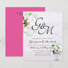 BUDGET Shabby Pink Magnolia Chic Wedite Einladung