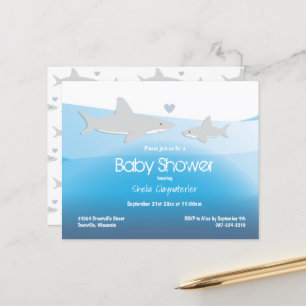 Budget Shark Blue Ocean Baby Dusche Einladung