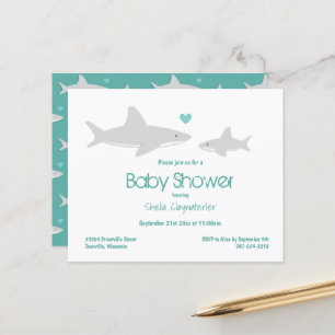 Budget Shark Green White Baby Dusche Einladung