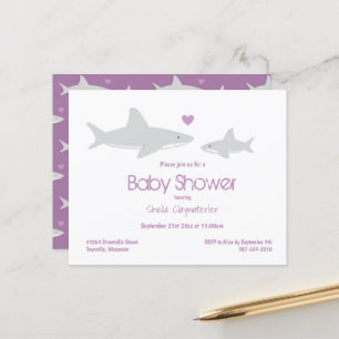 Budget Shark Lila White Baby Dusche Einladung