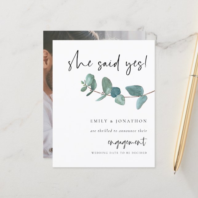 Budget Sie sagte ja Foto Eukalyptus Verlobung (Vorderseite/Rückseite Beispiel)