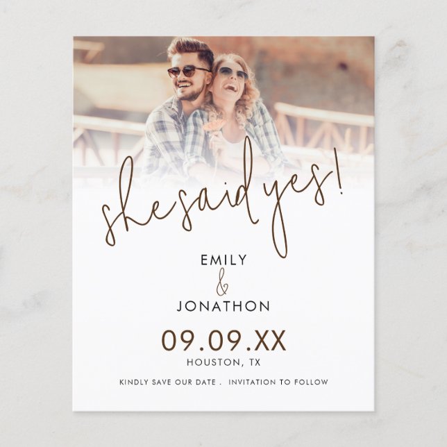 Budget Sie sagte ja Foto Overlay Save the Date (Vorderseite)