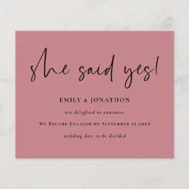 Budget Sie sagte ja Pink Verlobung Ankündigung