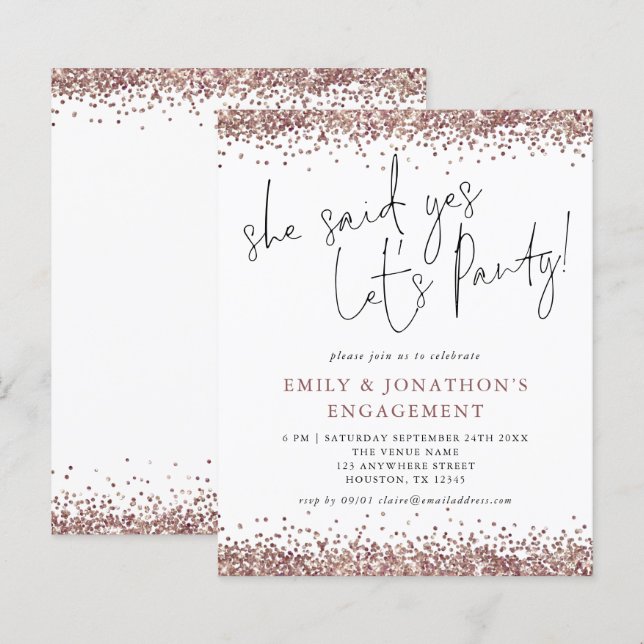 Budget Sie sagte ja Rose Gold Glitzer Verlobung (Vorne/Hinten)