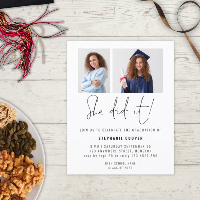 Budget Sie tat es 2 Foto 2024 Grad Party Einladung (Von Creator hochgeladen)