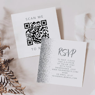 Budget Silber Glitter Weiß Hochzeit QR Code RSVP Begleitkarte