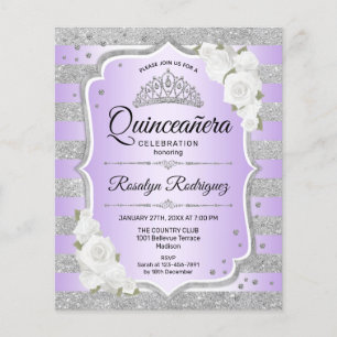 Budget Silber Lila Quinceanera-Einladung Flyer