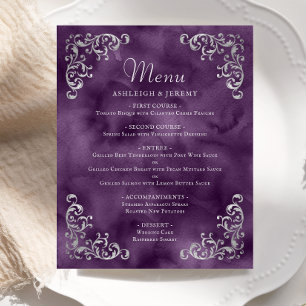 Budget Silber Lila Vintage Hochzeitsmenü