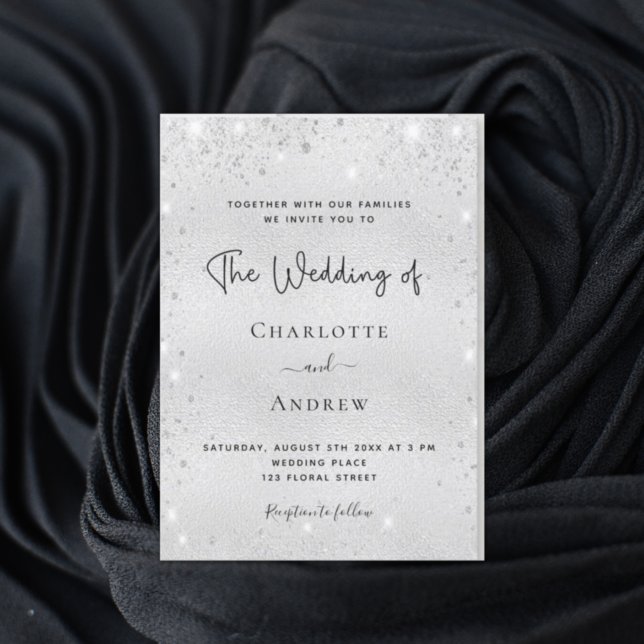 Budget silberner Glitzer Moderner Hochzeitsinvit Einladung (Von Creator hochgeladen)
