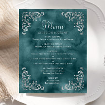 Budget Silver Aquamarin Blue Vintage Wedding Menu