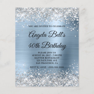 Budget Silver Bale Blue 40. Geburtstag Einladung