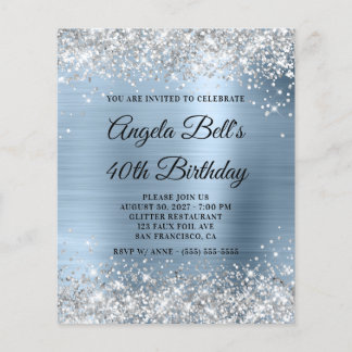 Budget Silver Bale Blue 40. Geburtstag Einladung