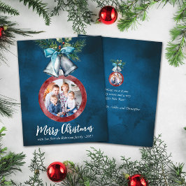 Budget Silver Bells Navy Blue Weihnachtsfotokarte