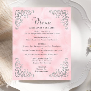 Budget Silver Blush Pink Vintage Wedding Menü
