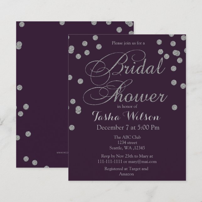 Budget Silver Confetti Bridal Dusche Einladung (Vorne/Hinten)