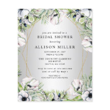 Budget Silver Floral Bridal Dusche Einladung