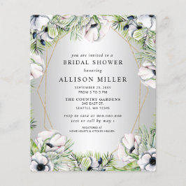 Budget Silver Floral Bridal Dusche Einladung