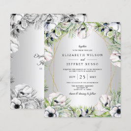 Budget Silver Floral Geometric Wedding Einladung