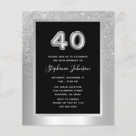 Budget Silver Foil 40. Geburtstag Party Einladung