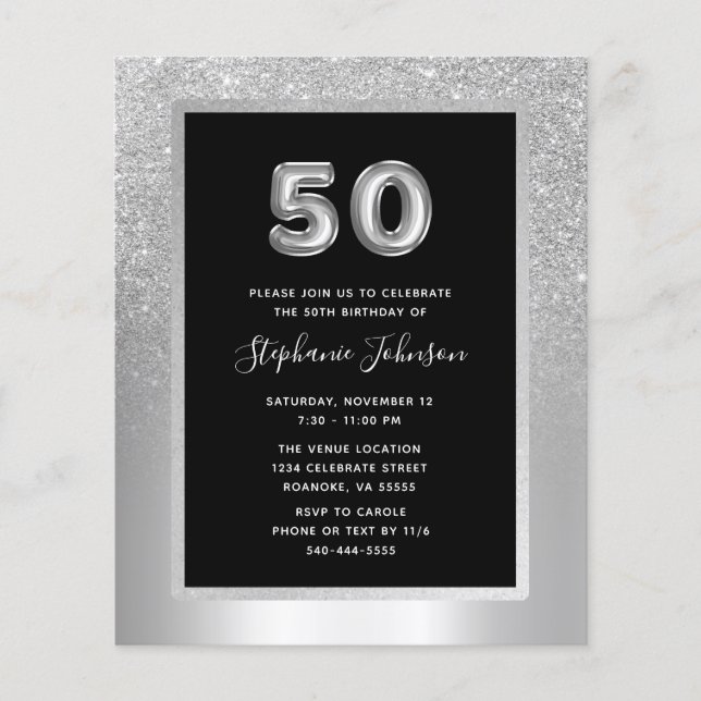 Budget Silver Foil 50. Geburtstagsparty Einladung (Vorderseite)