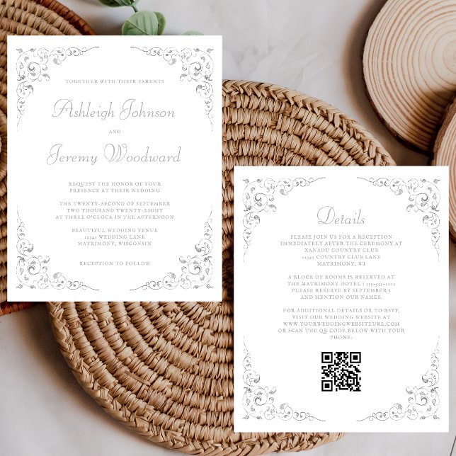 Budget Silver Foliage QR Code Einladung Hochzeitsf (Von Creator hochgeladen)