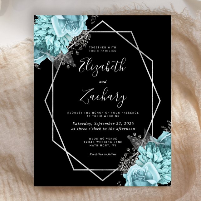Budget Silver Frame Aqua Floral Black Wedding (Von Creator hochgeladen)