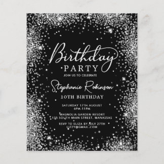 Budget Silver Glitzer 10. Geburtstag Einladung